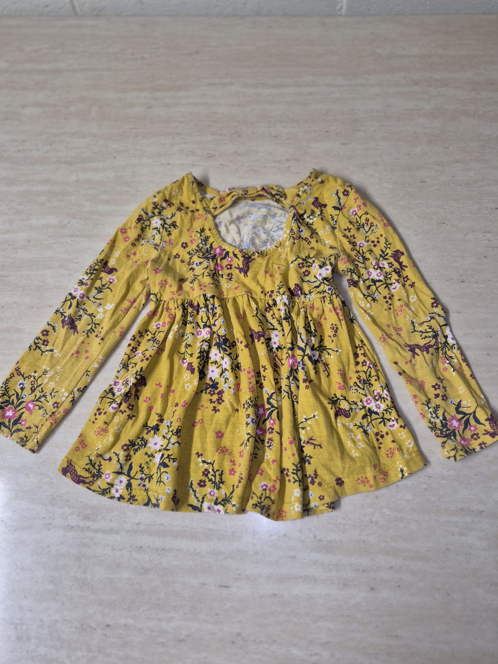 Girls' Yellow Floral Long-Sleeve Tunic Top